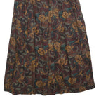 DIVERISTY Womens Burgundy Floral Midi Cotton Blend Pleated Skirt XS Elegant
