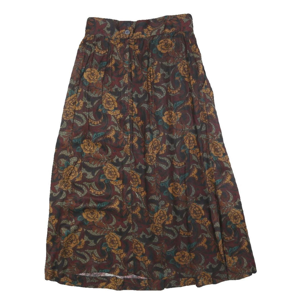 DIVERISTY Womens Burgundy Floral Midi Cotton Blend Pleated Skirt XS Elegant