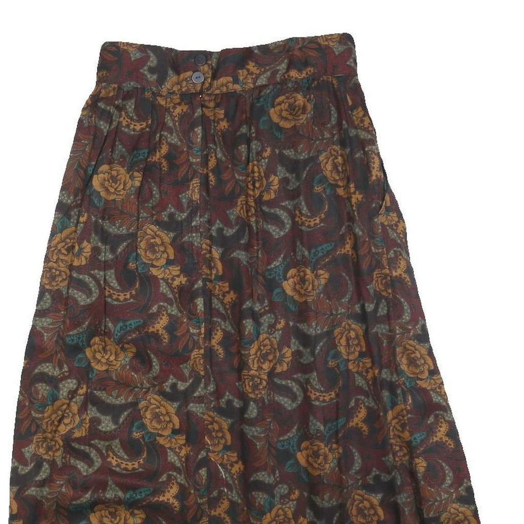 DIVERISTY Womens Burgundy Floral Midi Cotton Blend Pleated Skirt XS Elegant