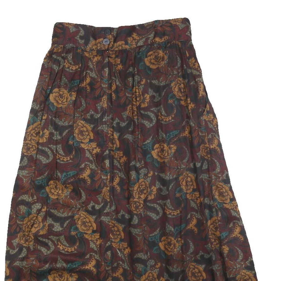 DIVERISTY Womens Burgundy Floral Midi Cotton Blend Pleated Skirt XS Elegant
