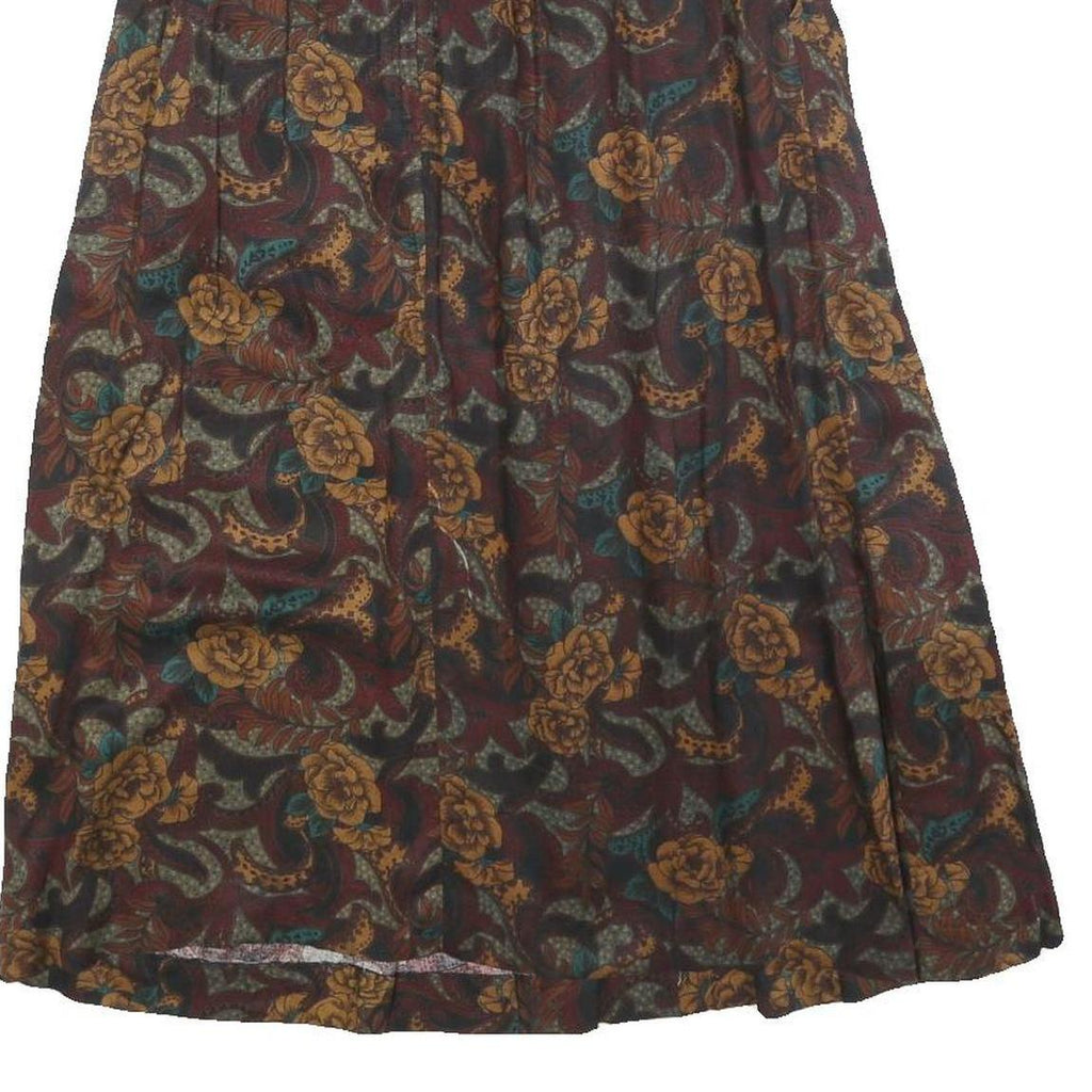 DIVERISTY Womens Burgundy Floral Midi Cotton Blend Pleated Skirt XS Elegant