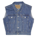 CAMPUSCO Mens Blue Denim Button Cotton Sleeveless Jacket M Casual Streetwear