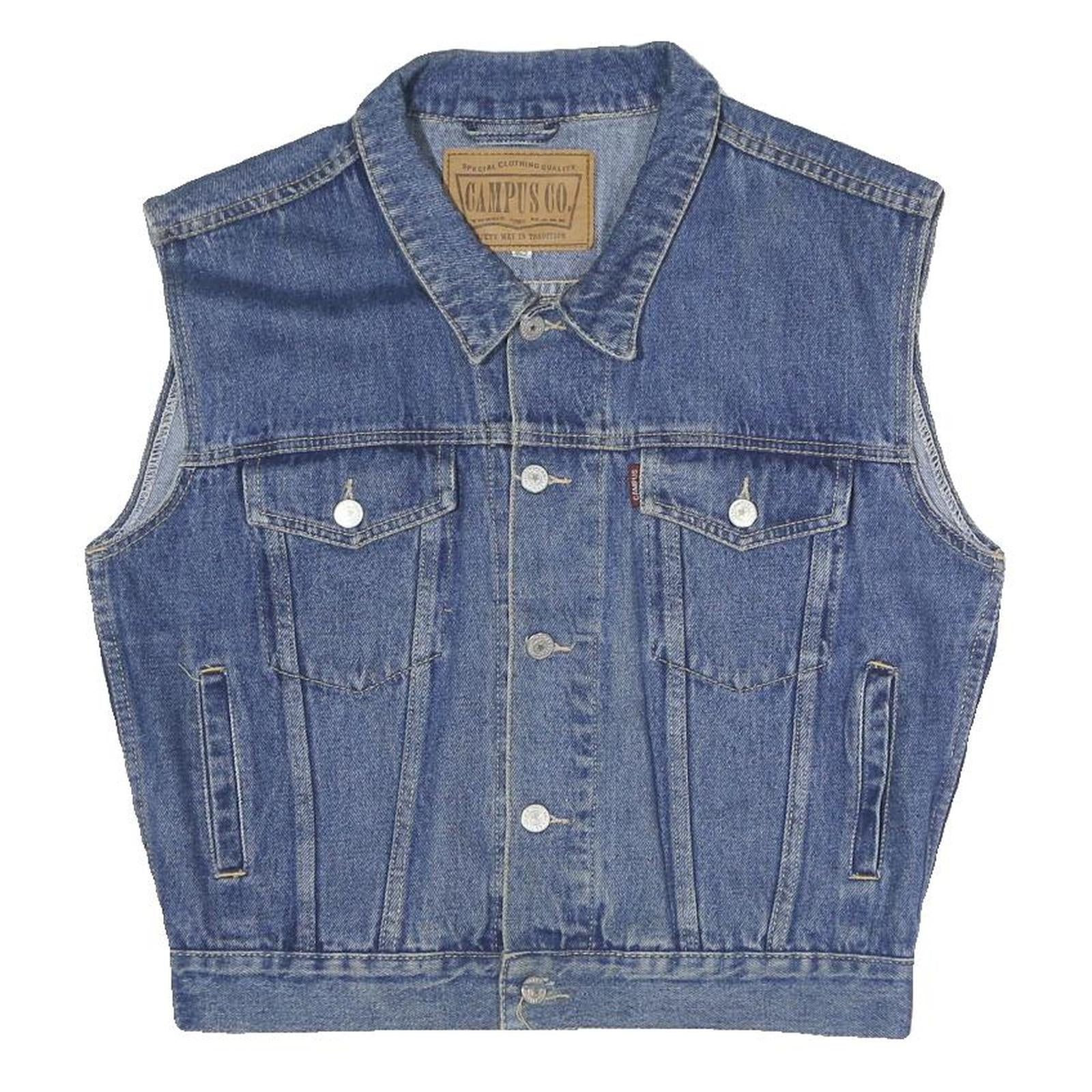 CAMPUSCO Mens Blue Denim Button Cotton Sleeveless Jacket M Casual Streetwear