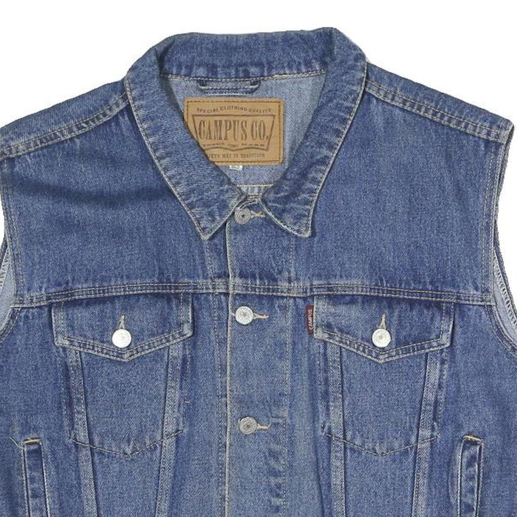 CAMPUSCO Mens Blue Denim Button Cotton Sleeveless Jacket M Casual Streetwear