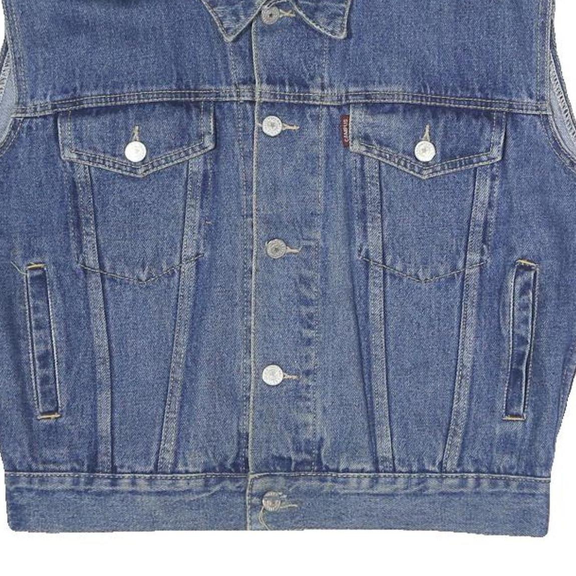 CAMPUSCO Mens Blue Denim Button Cotton Sleeveless Jacket M Casual Streetwear