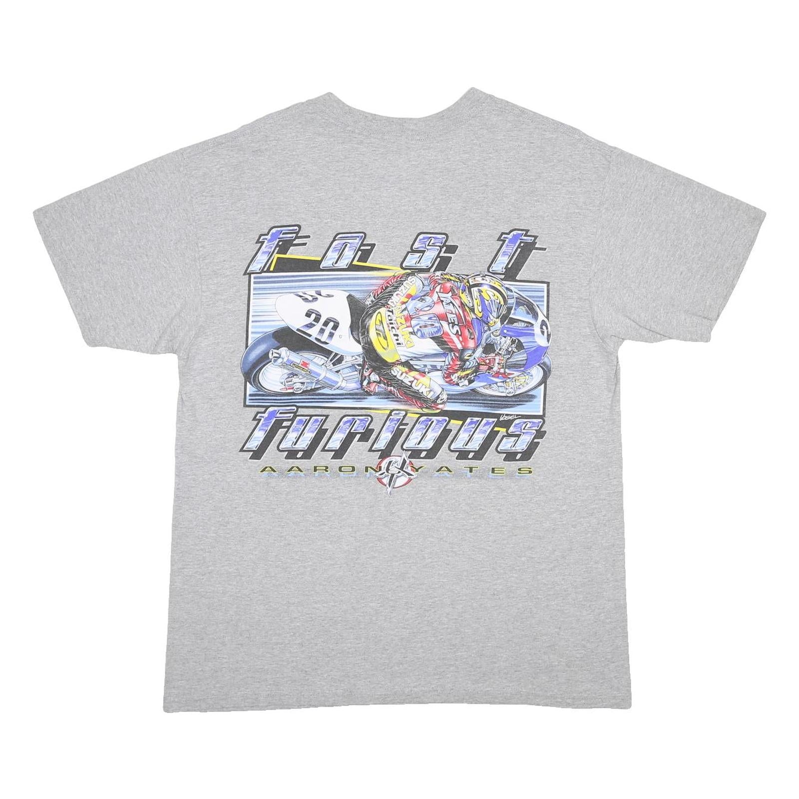 Mens Grey Aaron Yates Graphic T-Shirt M Short Sleeve Crew Neck Fast Furious Bike