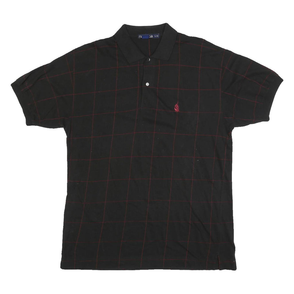 NAUTICA Mens Black & Red Checked Short Sleeve Polo Shirt L Cotton Blend Casual