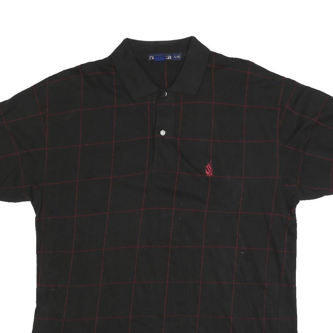 NAUTICA Mens Black & Red Checked Short Sleeve Polo Shirt L Cotton Blend Casual