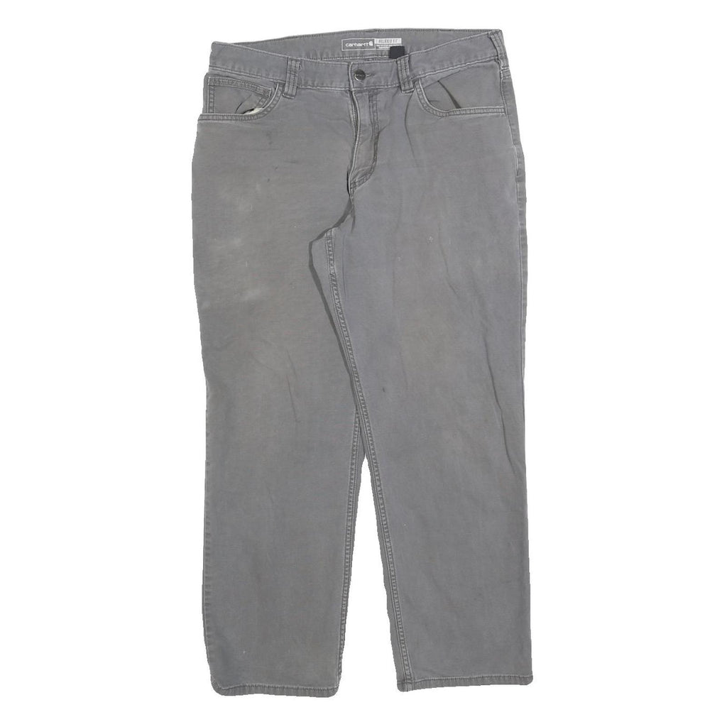 CARHARTT Mens Cotton Blend Grey Relaxed W34 L27 Workwear Trousers Zip Closure