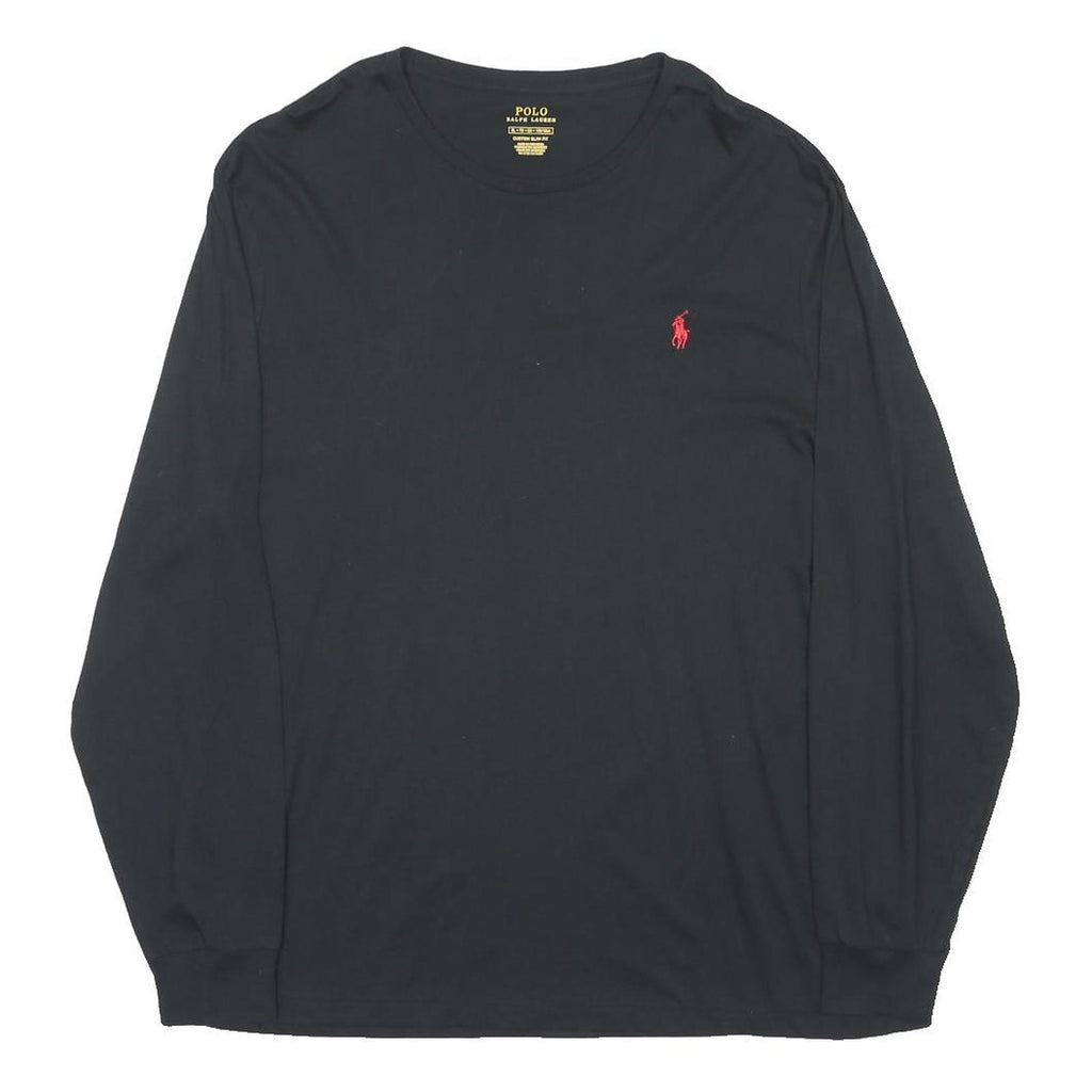 POLO RALPH LAUREN Mens Black & Red Logo Long Sleeve Crew Neck T-Shirt XL Cotton