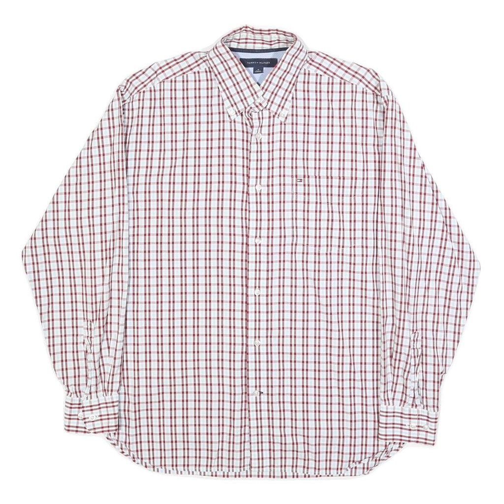 TOMMY HILFIGER Mens White & Red Check Shirt M Button Down Collar Cotton Long