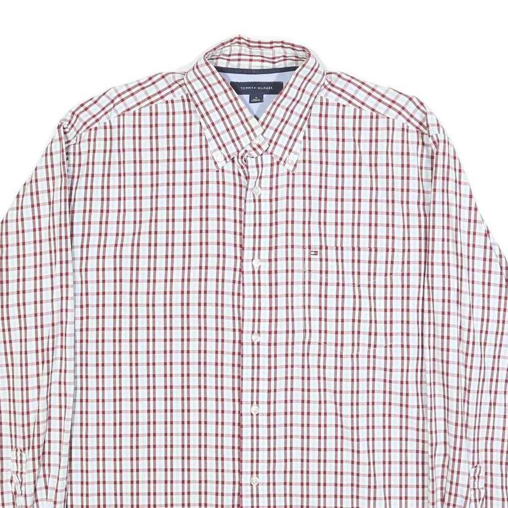 TOMMY HILFIGER Mens White & Red Check Shirt M Button Down Collar Cotton Long