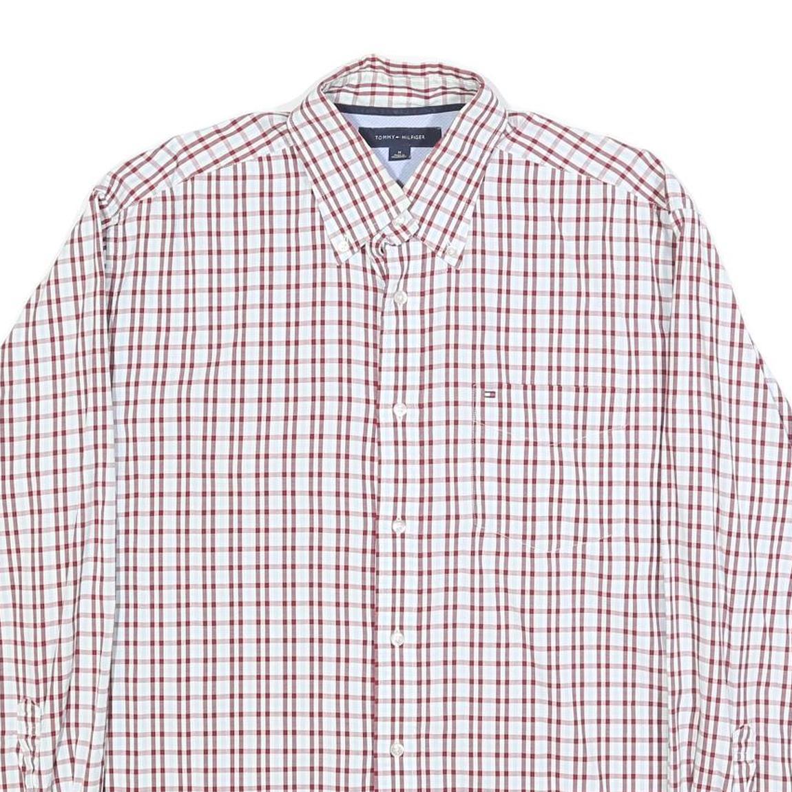TOMMY HILFIGER Mens White & Red Check Shirt M Button Down Collar Cotton Long