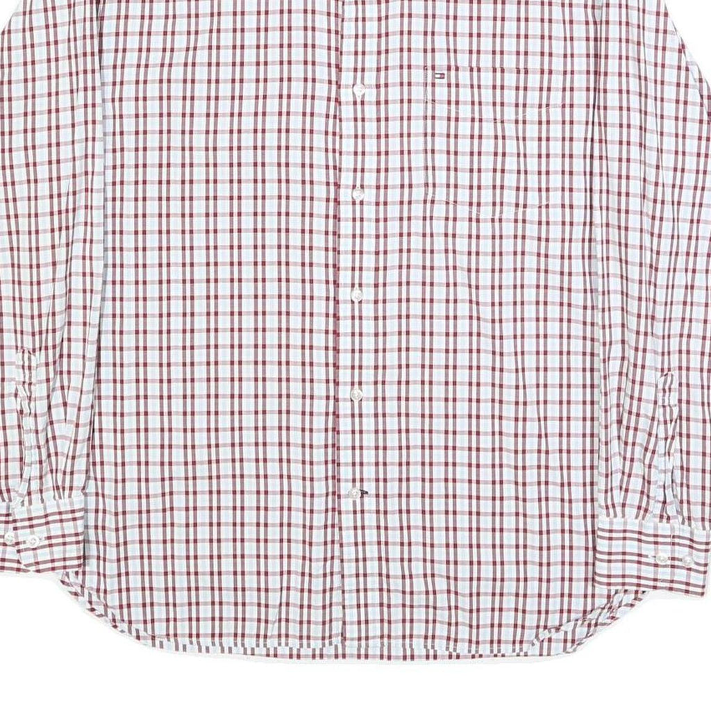 TOMMY HILFIGER Mens White & Red Check Shirt M Button Down Collar Cotton Long