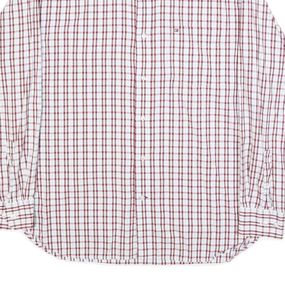 TOMMY HILFIGER Mens White & Red Check Shirt M Button Down Collar Cotton Long