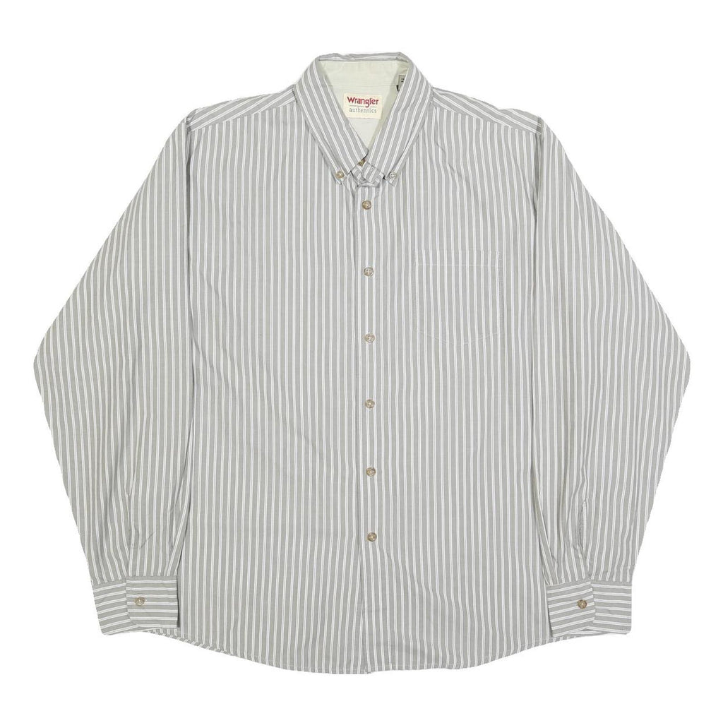 WRANGLER Mens Grey & White Stripe Cotton Blend Shirt L Button Down Collar Long