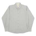 WRANGLER Mens Grey & White Stripe Cotton Blend Shirt L Button Down Collar Long