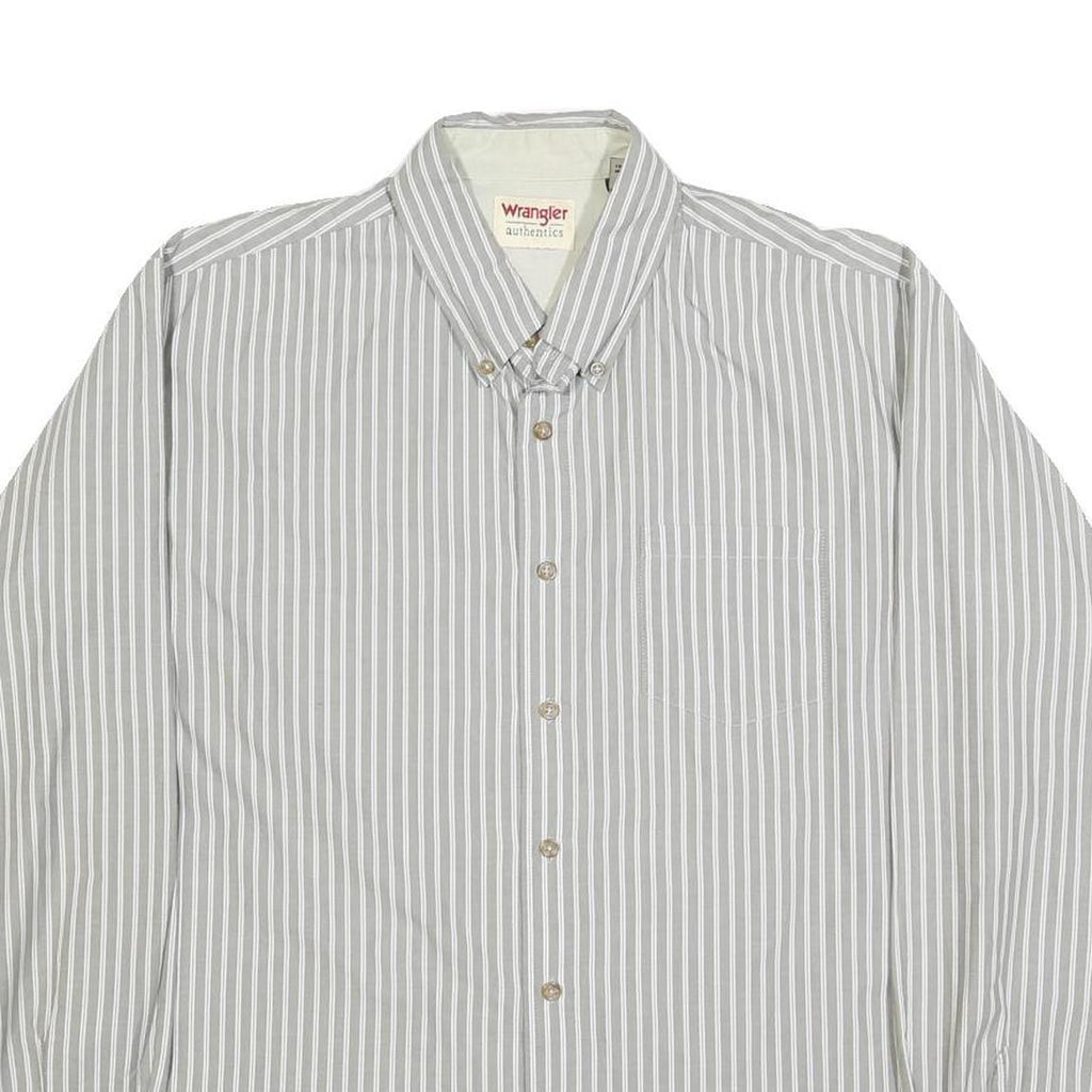 WRANGLER Mens Grey & White Stripe Cotton Blend Shirt L Button Down Collar Long