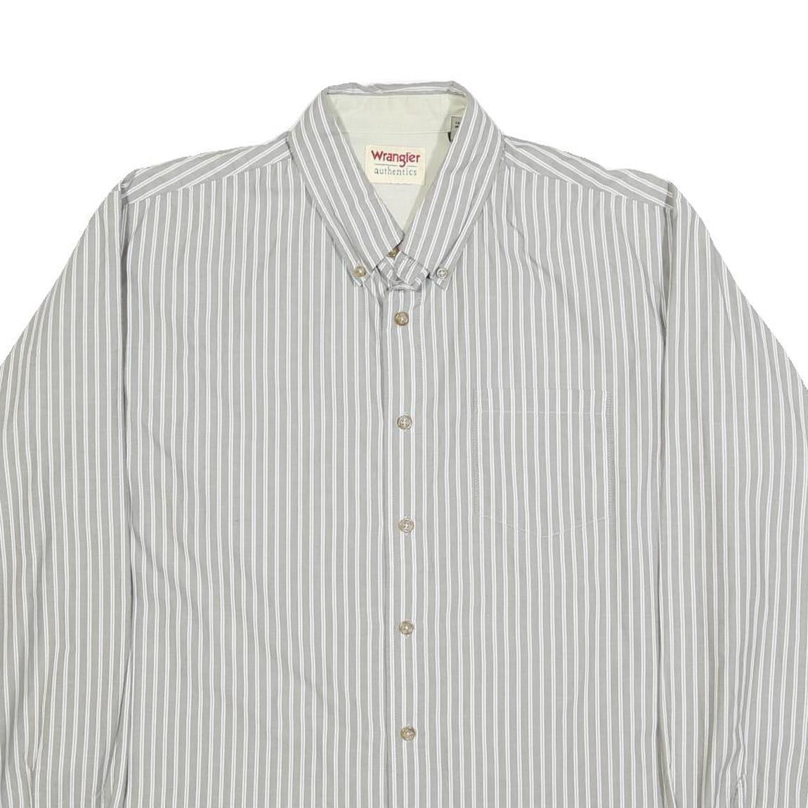 WRANGLER Mens Grey & White Stripe Cotton Blend Shirt L Button Down Collar Long
