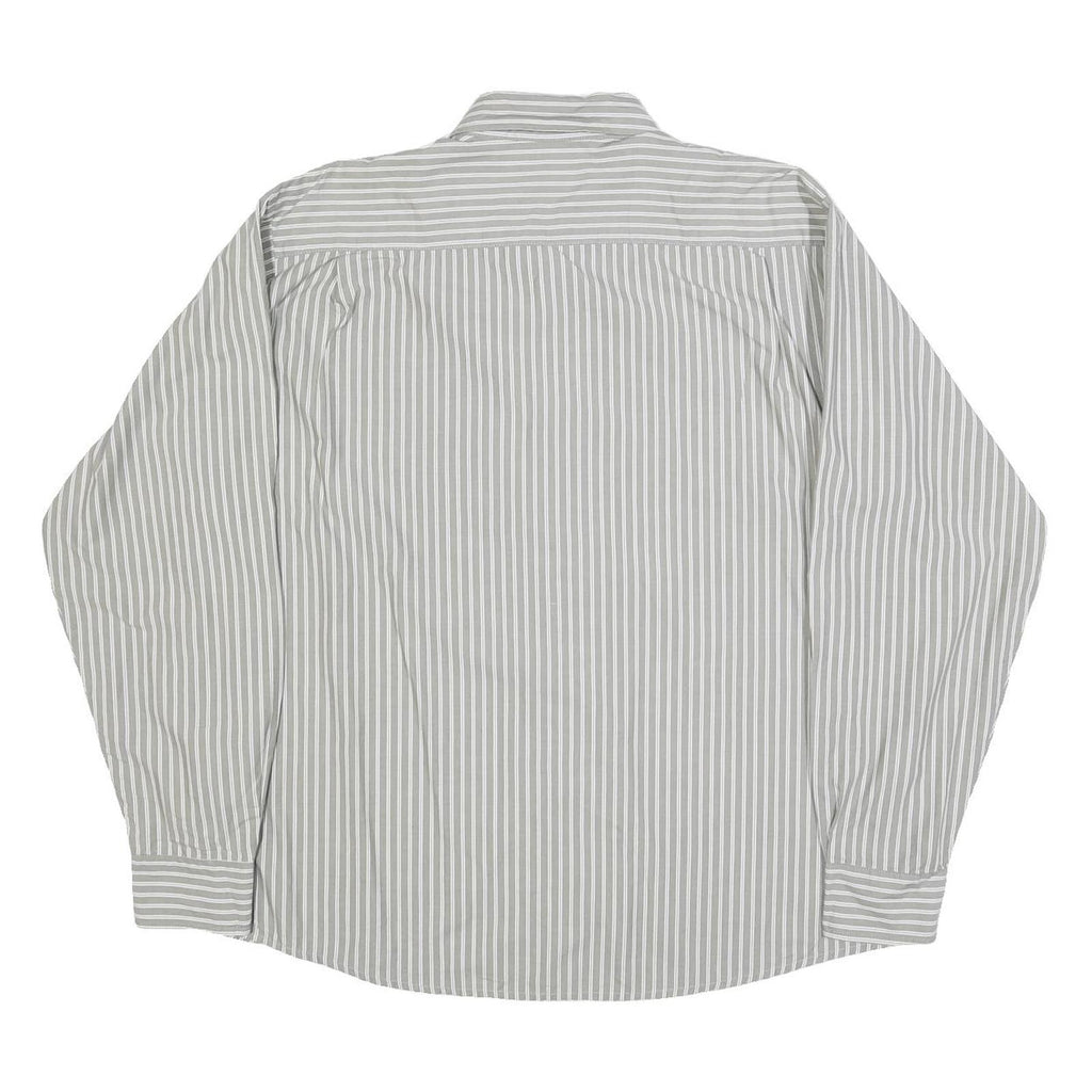 WRANGLER Mens Grey & White Stripe Cotton Blend Shirt L Button Down Collar Long