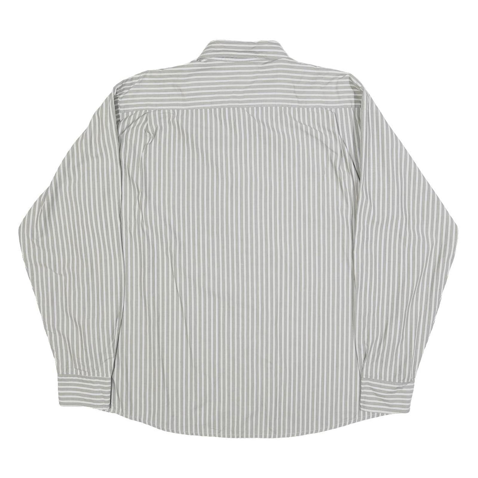 WRANGLER Mens Grey & White Stripe Cotton Blend Shirt L Button Down Collar Long