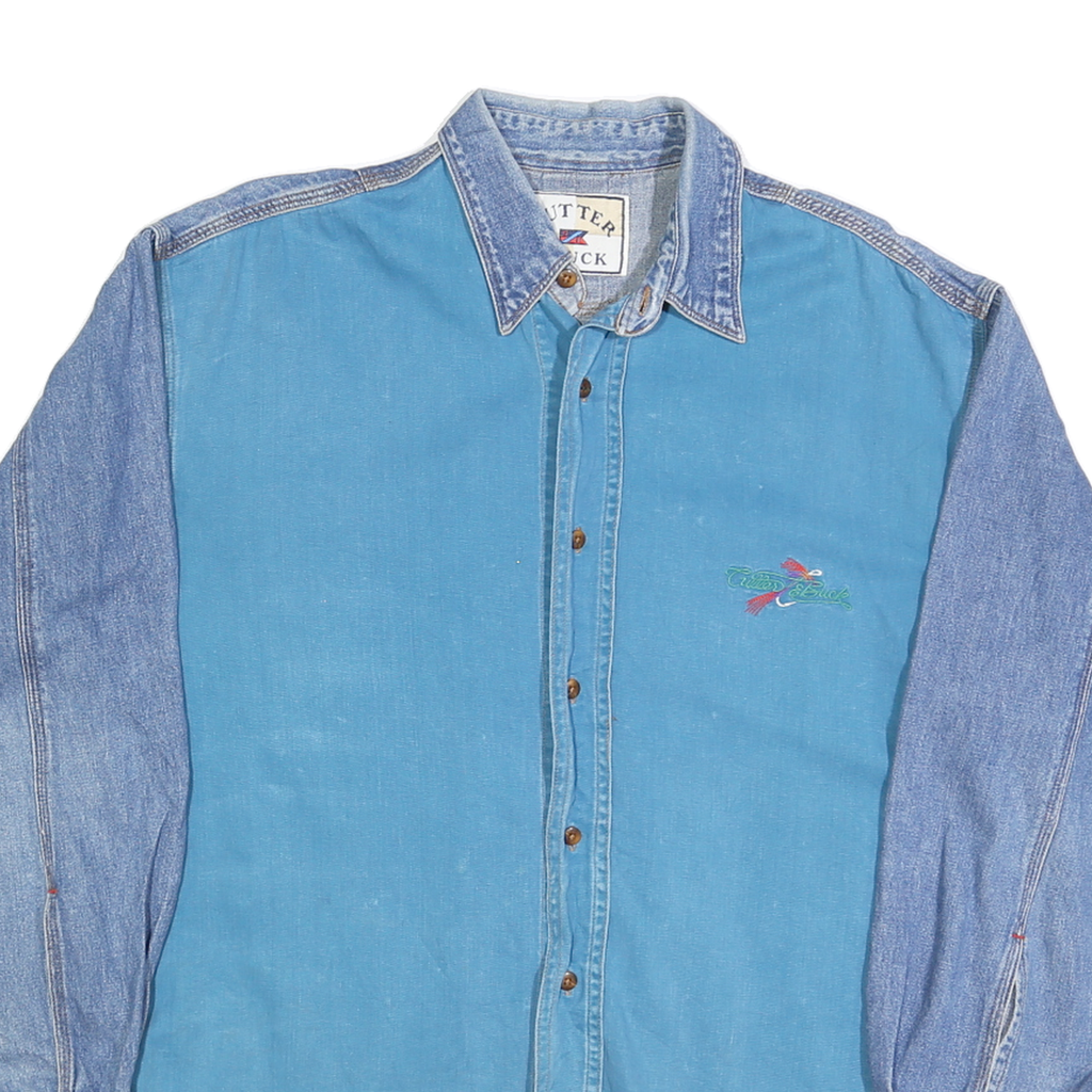 CUTTER & BUCK Mens Blue Denim Cotton Blend Shirt M Button Front Casual
