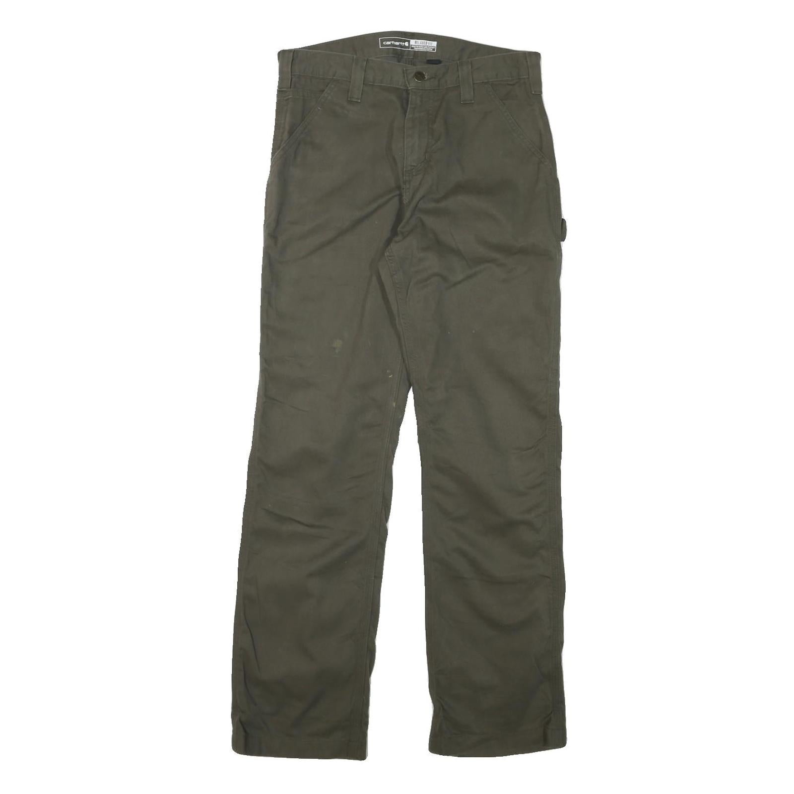 CARHARTT Mens Cotton Blend Green Regular Straight Trousers W30 L32 Workwear