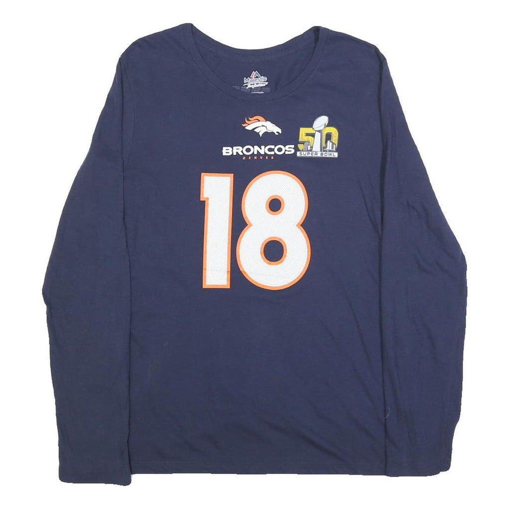 MAJESTIC Womens Blue Denver Broncos T-Shirt XL Long Sleeve Crew Neck Manning 18