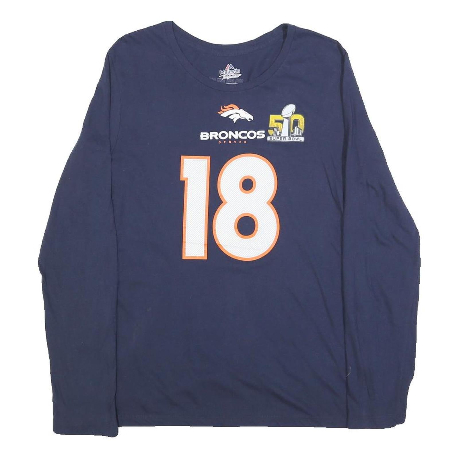 MAJESTIC Womens Blue Denver Broncos T-Shirt XL Long Sleeve Crew Neck Manning 18