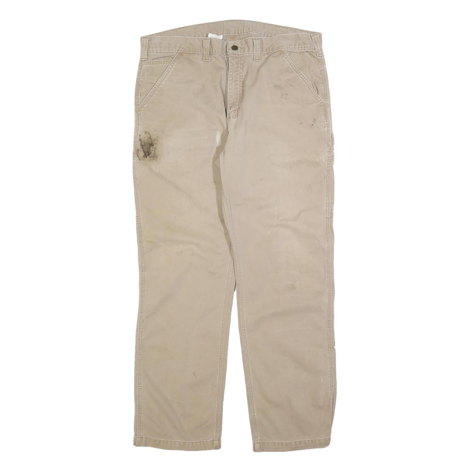 CARHARTT Mens Cotton Blend Beige Relaxed Straight Trousers W38 L32 Workwear