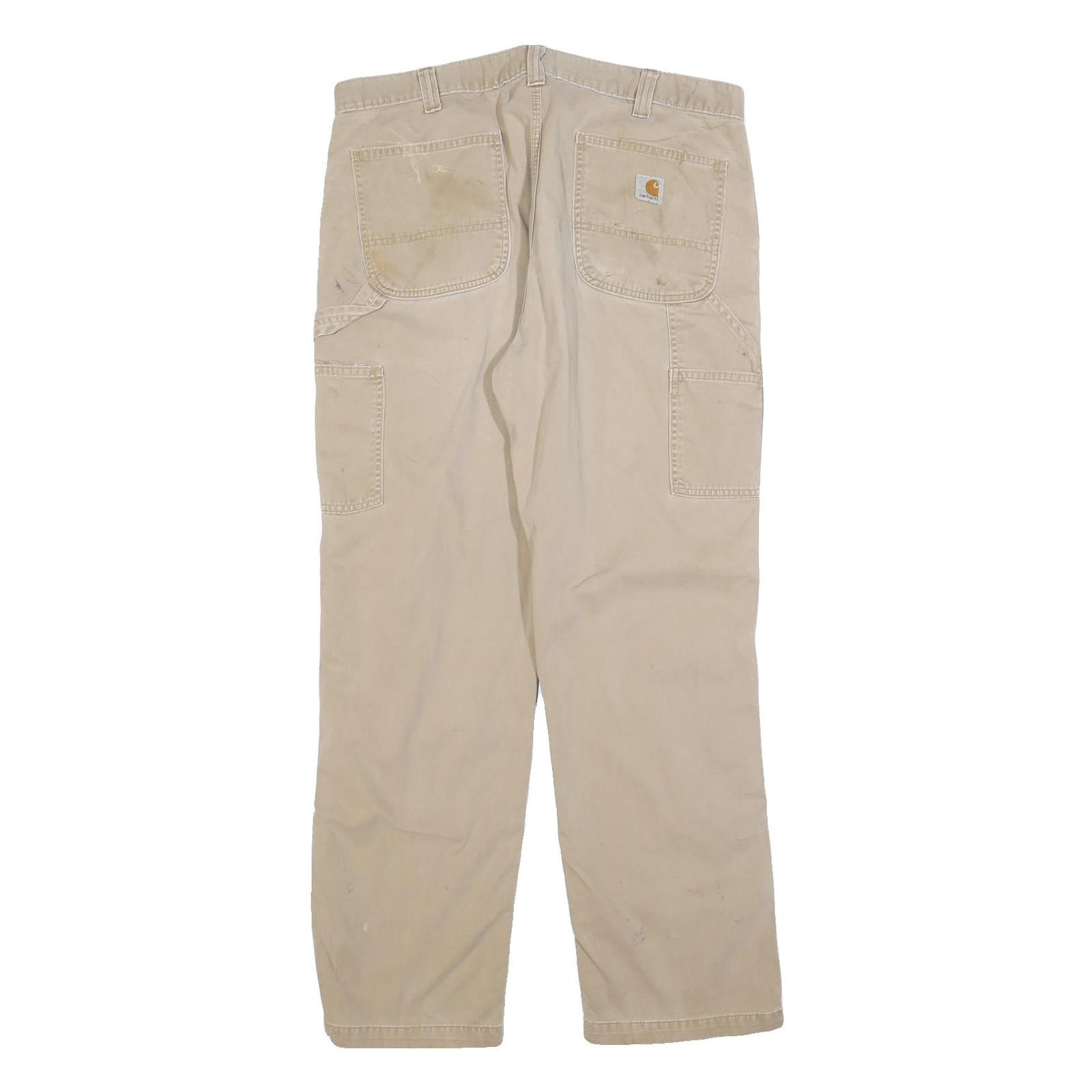 CARHARTT Mens Cotton Blend Beige Relaxed Straight Trousers W38 L32 Workwear