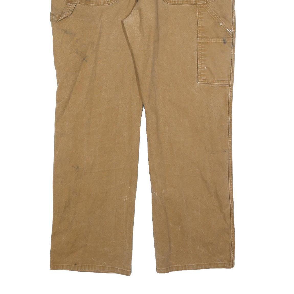DICKIES Mens Relaxed Beige Cotton Blend Workwear Trousers W38 L32 Durable Fit