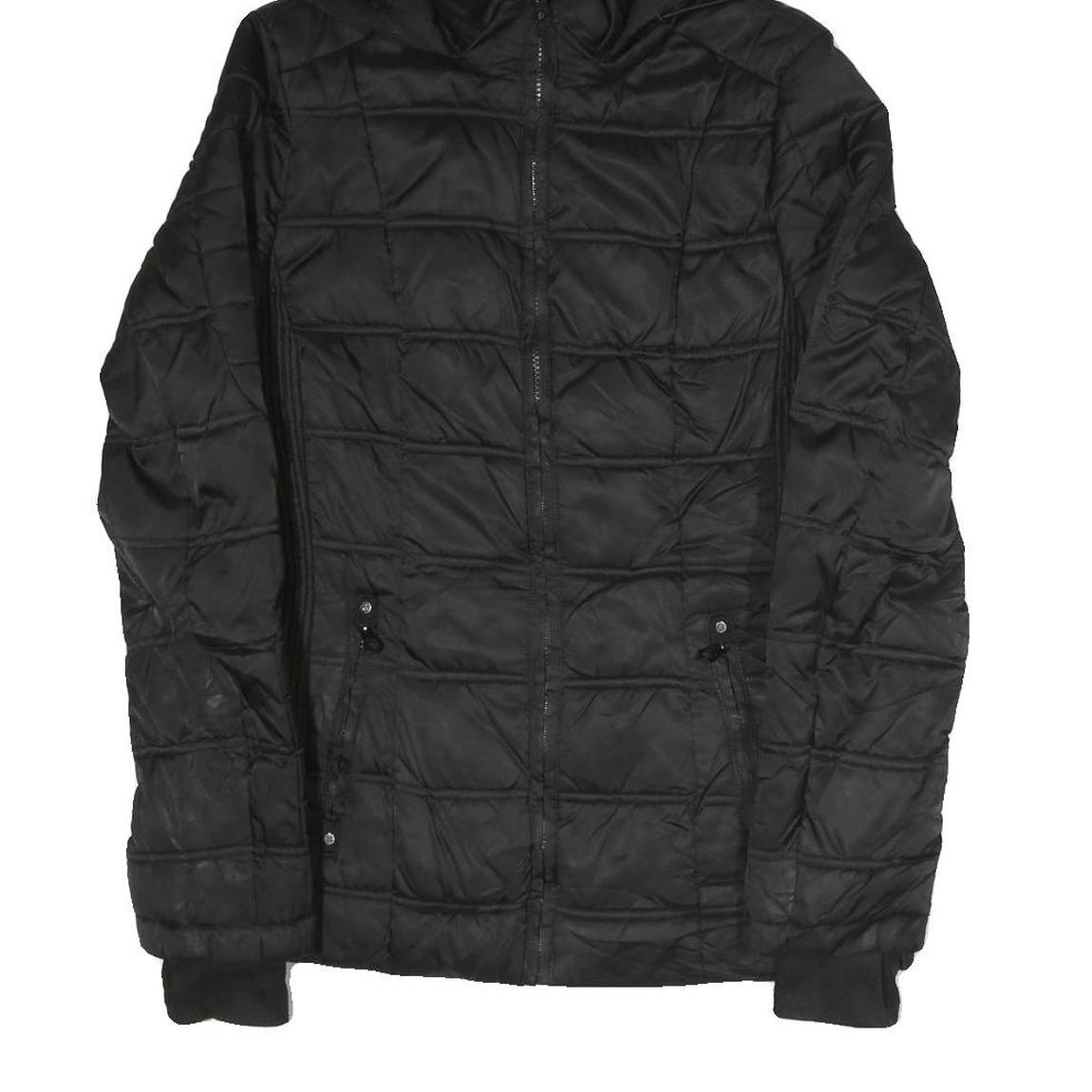 NAUTICA Womens Black Polyester Blend Quilted Jacket S Hooded Zip Closure Casual