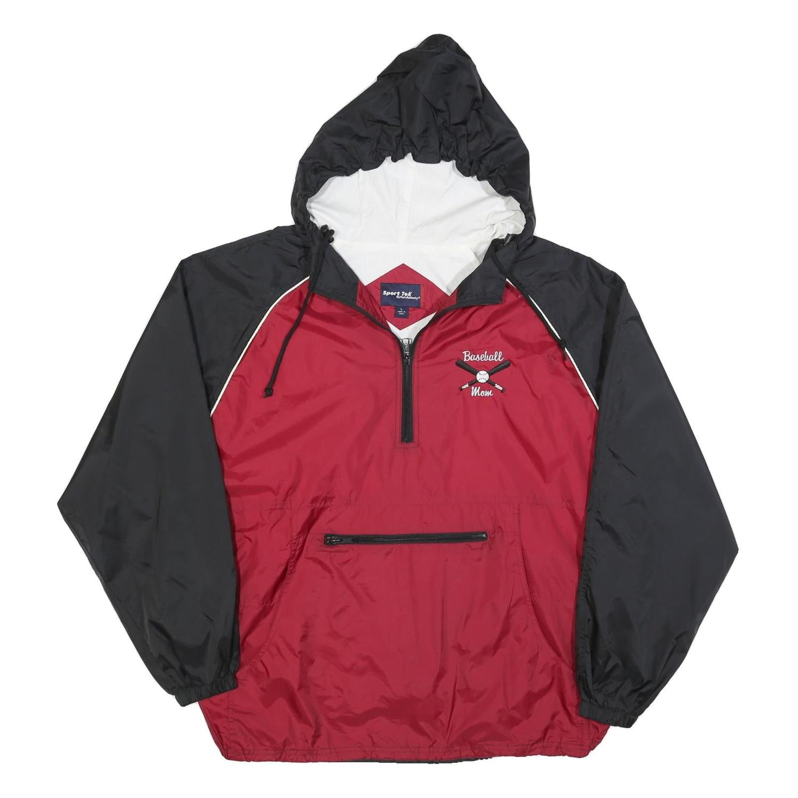 PORT AUTHORITY Mens Red & Black Baseball Mom Half Zip Nylon Jacket L Sport