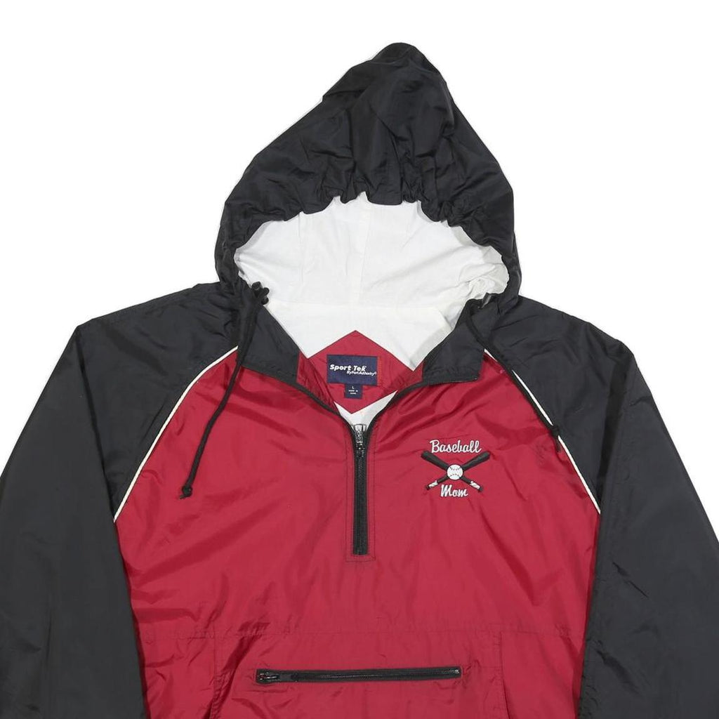 PORT AUTHORITY Mens Red & Black Baseball Mom Half Zip Nylon Jacket L Sport