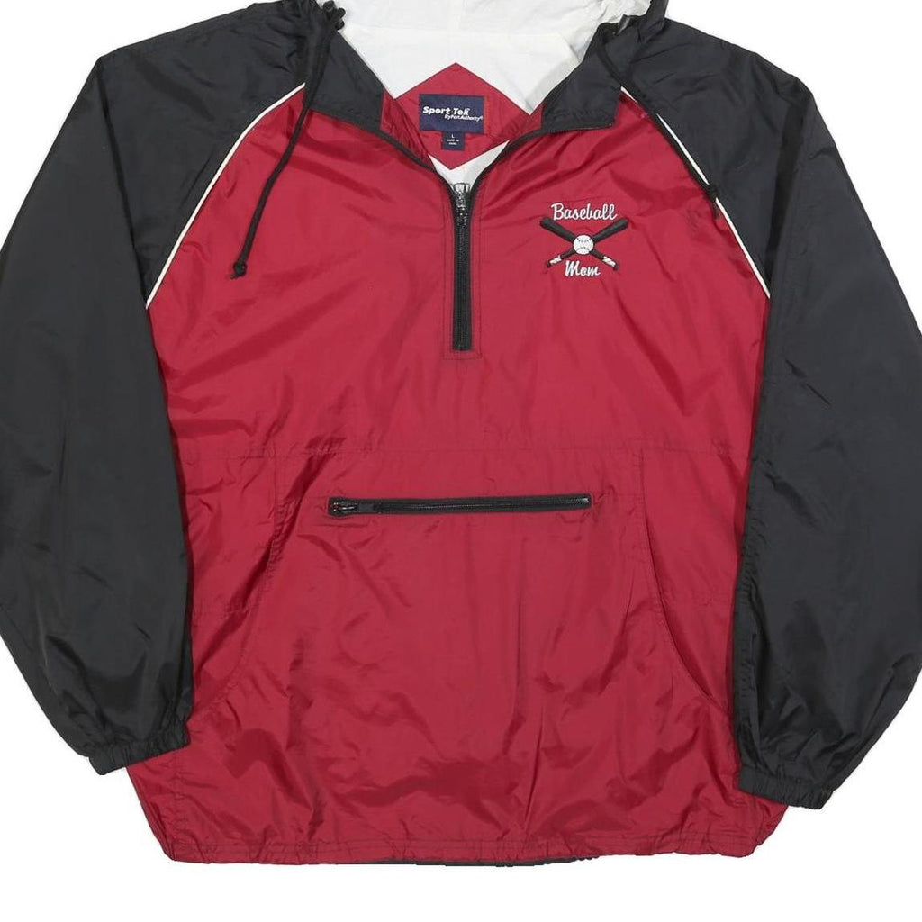 PORT AUTHORITY Mens Red & Black Baseball Mom Half Zip Nylon Jacket L Sport