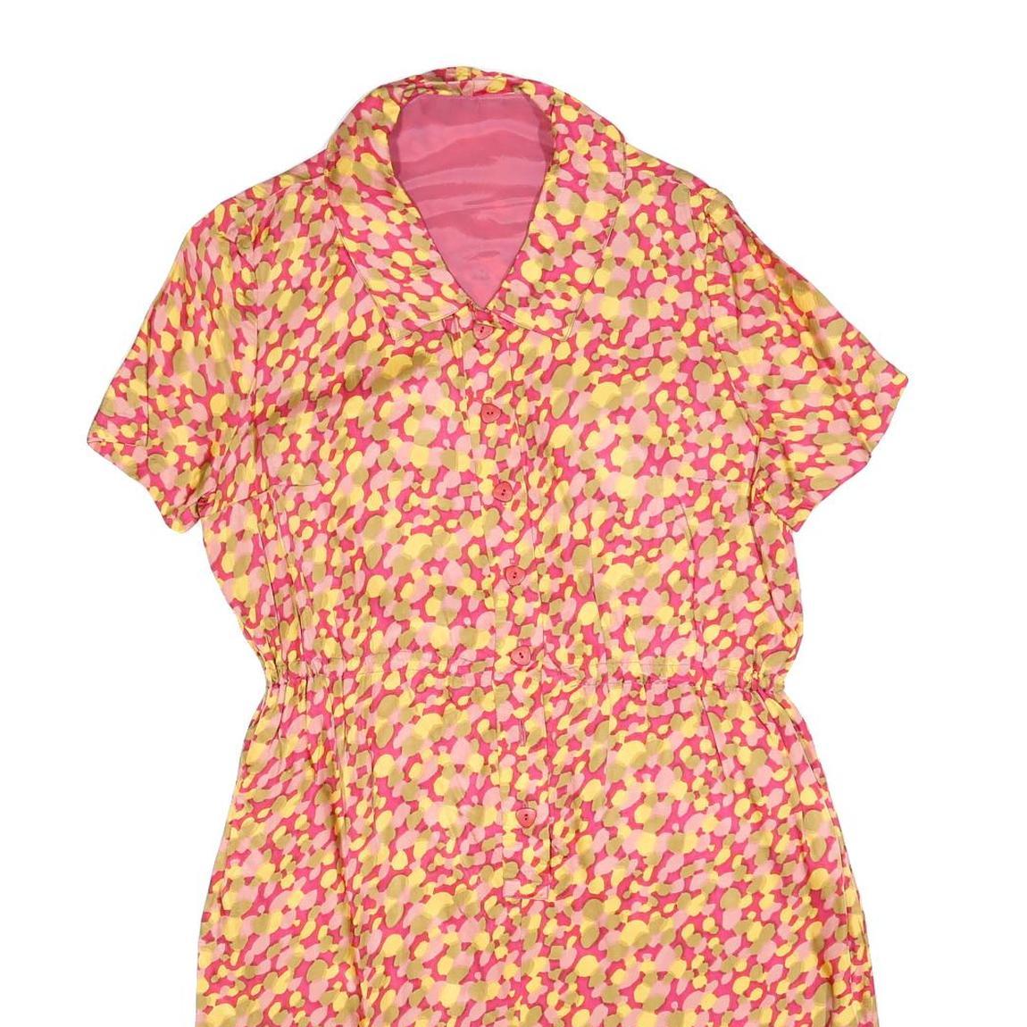 Womens Pink & Yellow Abstract Pattern Day Polyester Blend Dress Size M Short