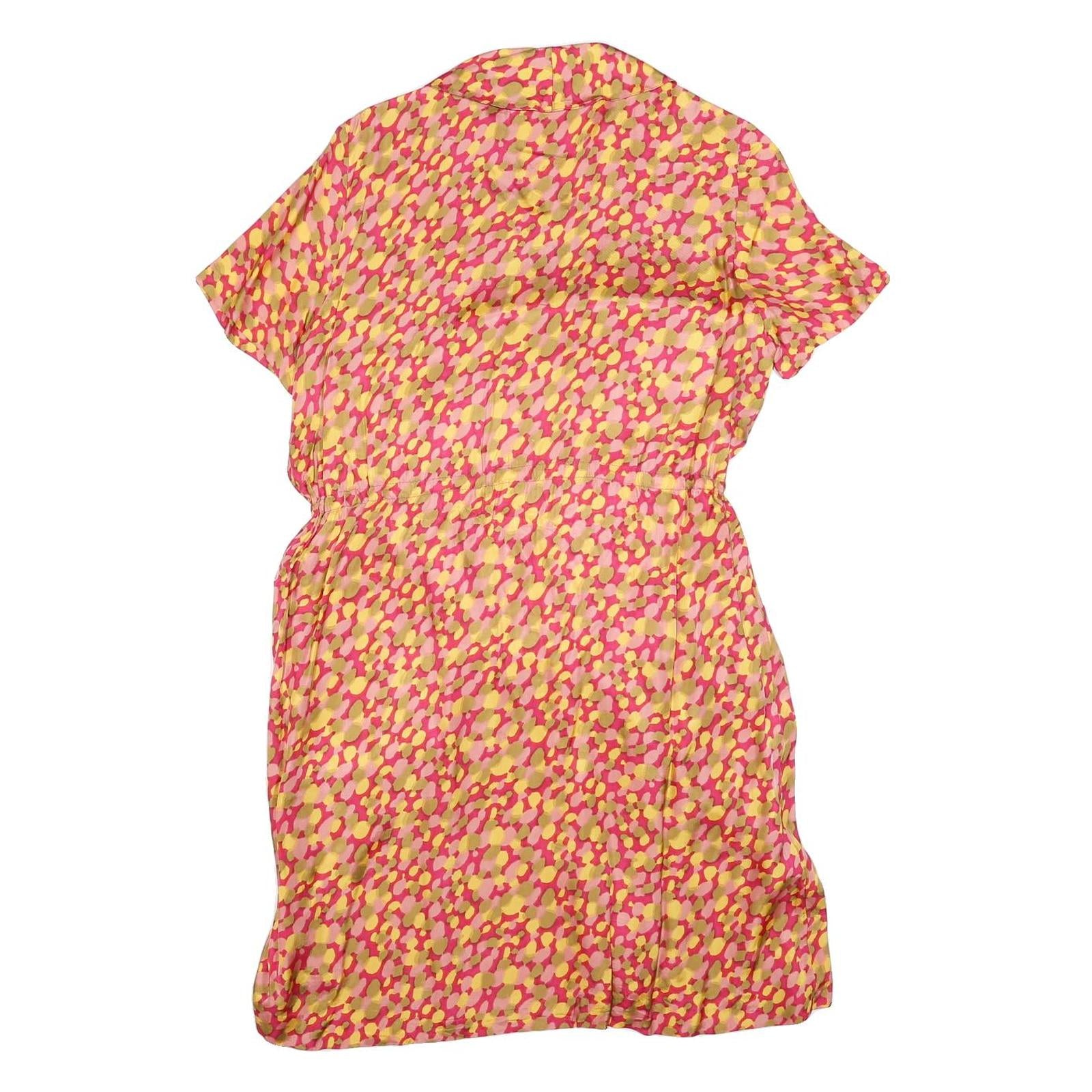 Womens Pink & Yellow Abstract Pattern Day Polyester Blend Dress Size M Short