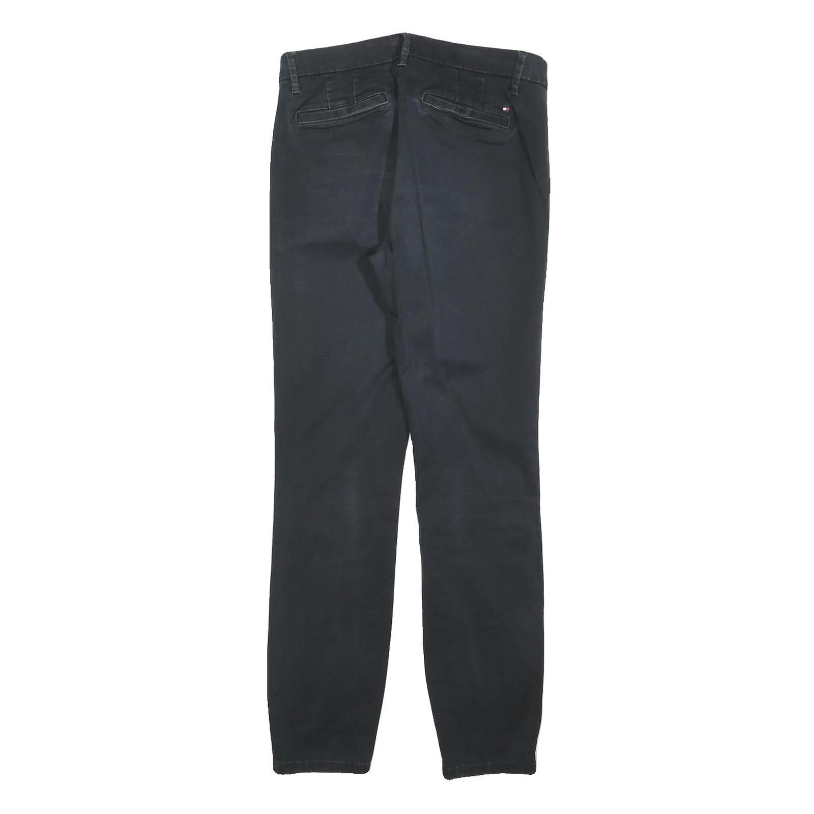 TOMMY HILFIGER Womens Cotton Blend Black Slim Skinny Trousers W28 L28 Casual