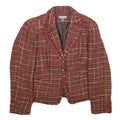 KORET Womens Red Burgundy Check Tailored Jacket Acrylic Button UK 14 Tweed
