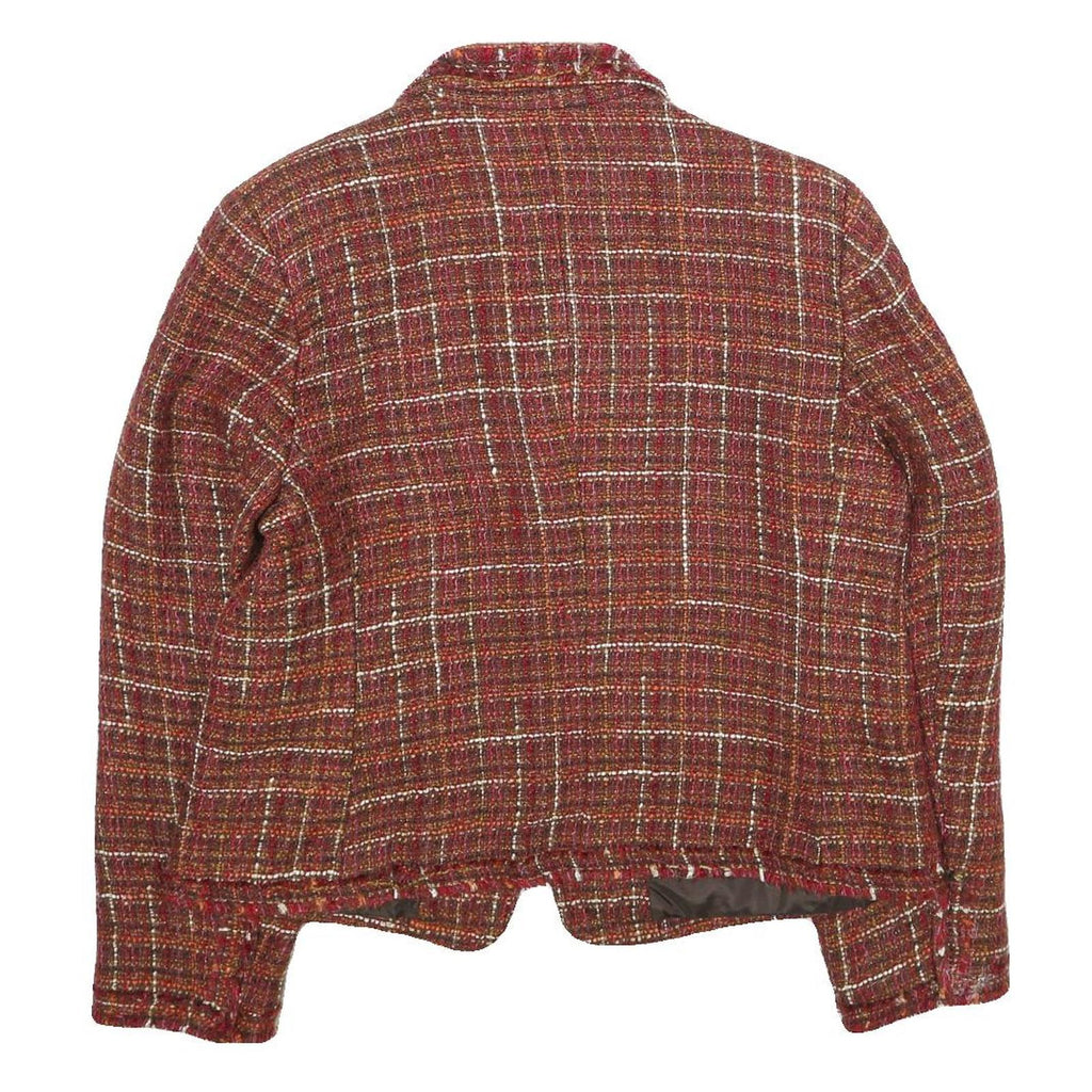 KORET Womens Red Burgundy Check Tailored Jacket Acrylic Button UK 14 Tweed