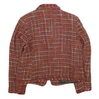 KORET Womens Red Burgundy Check Tailored Jacket Acrylic Button UK 14 Tweed