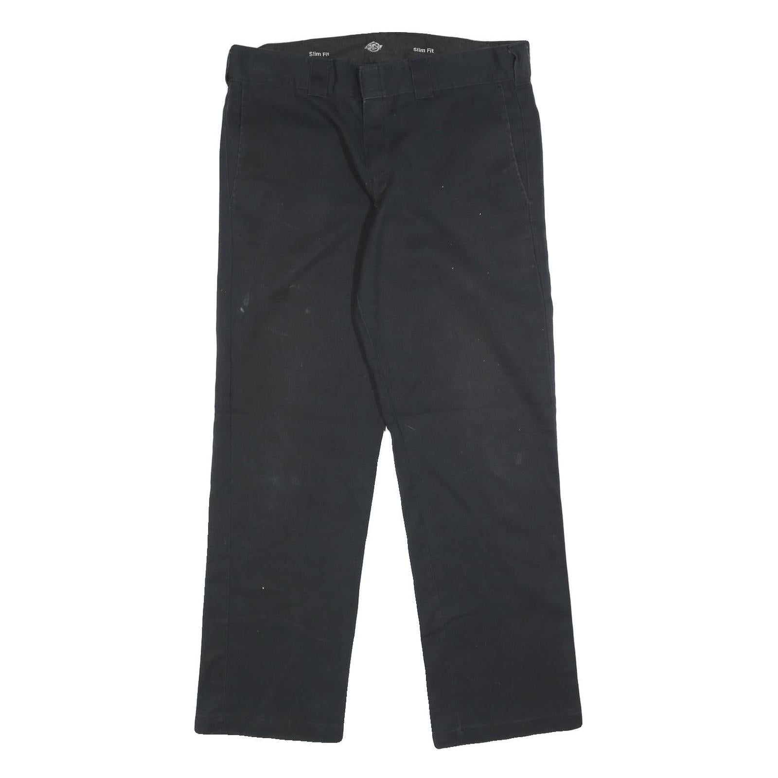 DICKIES Mens Cotton Blend Black Slim Straight Trousers W35 L30 Workwear