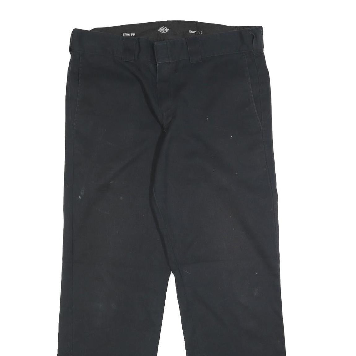 DICKIES Mens Cotton Blend Black Slim Straight Trousers W35 L30 Workwear