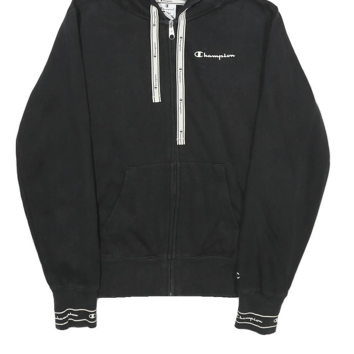 CHAMPION Womens Black Full Zip Hoodie L Cotton Blend Casual Sportswear