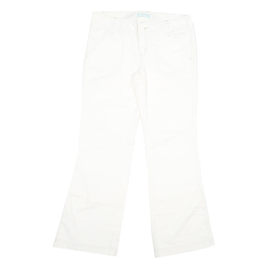 Womens White Regular Fit Bootcut Cotton Trousers W32 L32 Zip Closure Casual Wear