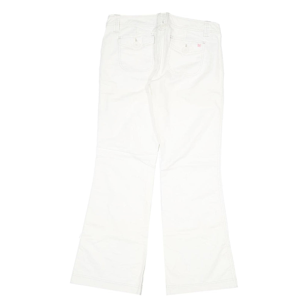 Womens White Regular Fit Bootcut Cotton Trousers W32 L32 Zip Closure Casual Wear