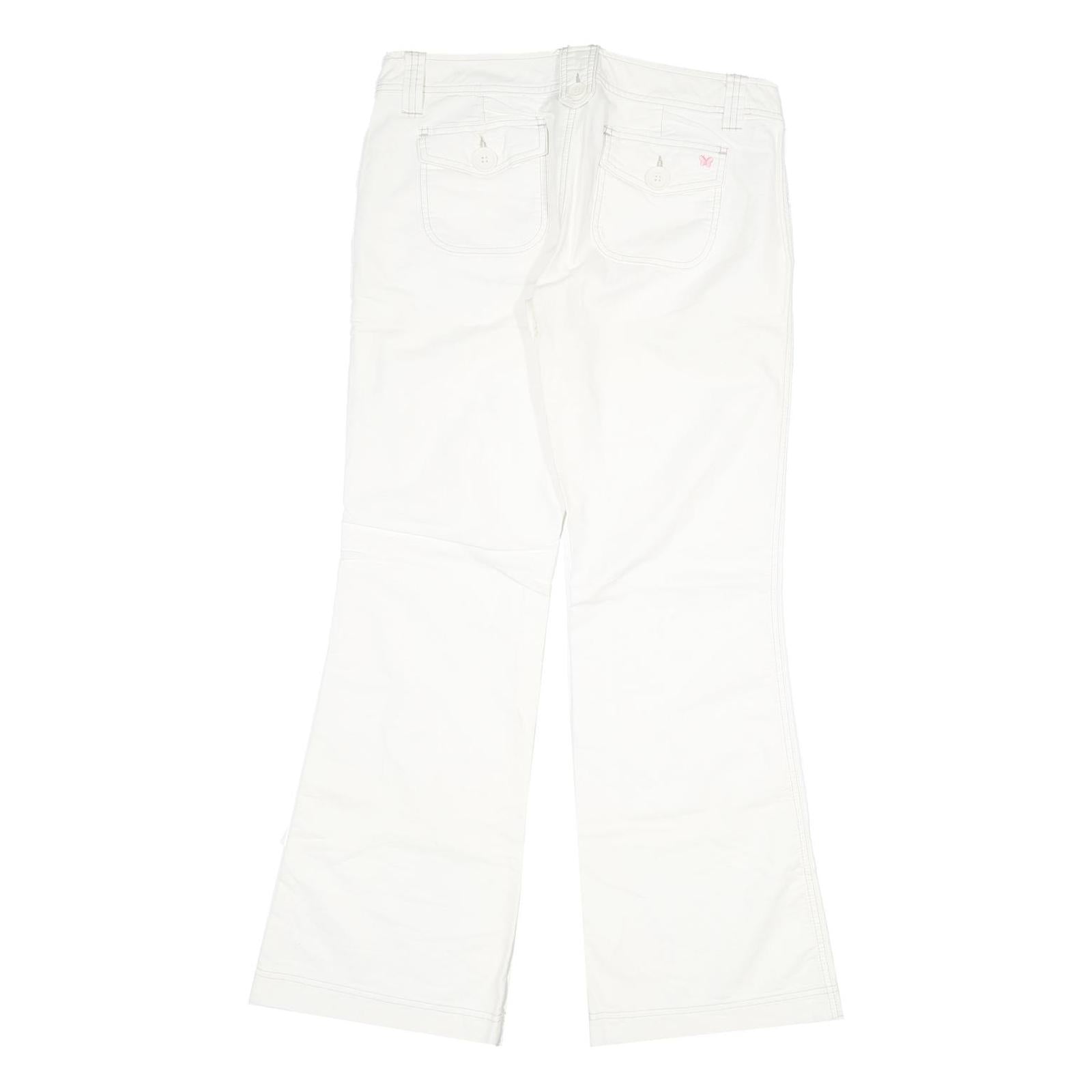 Womens White Regular Fit Bootcut Cotton Trousers W32 L32 Zip Closure Casual Wear