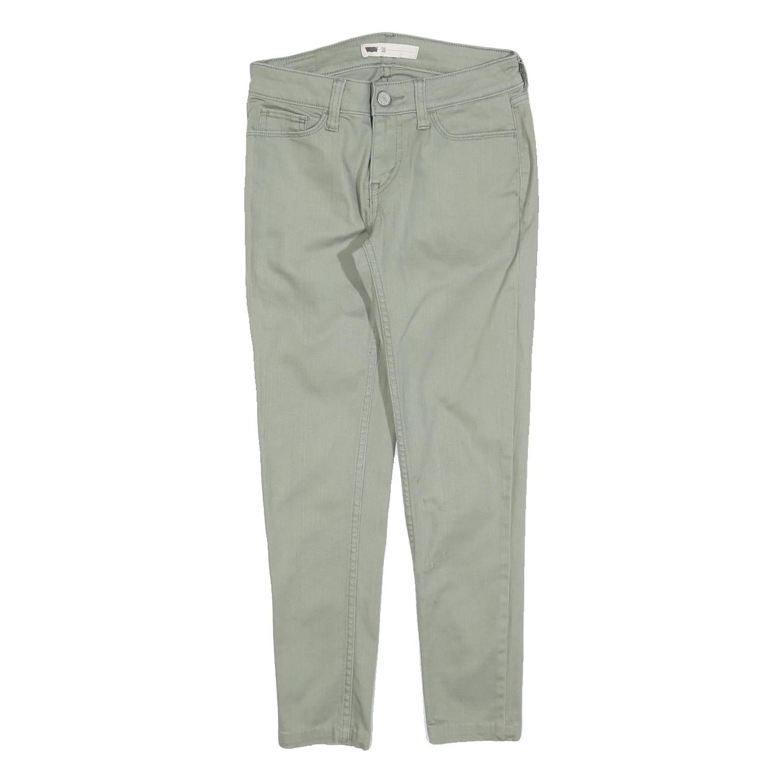 LEVI'S Womens Cotton Blend Slim Green Trousers W26 L25 Stylish Zip Closure