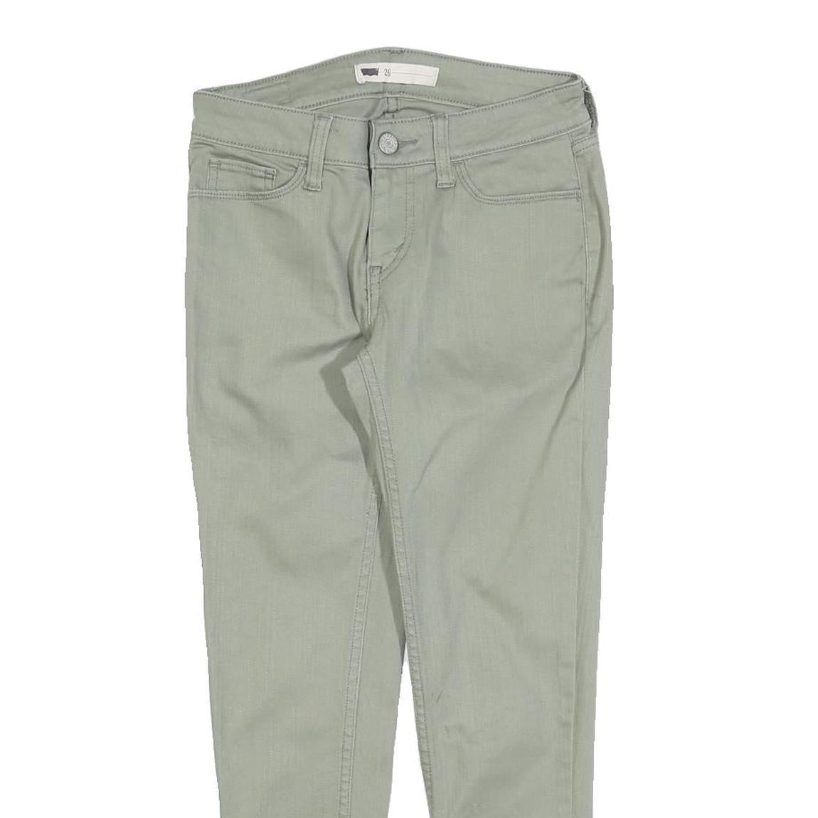 LEVI'S Womens Cotton Blend Slim Green Trousers W26 L25 Stylish Zip Closure